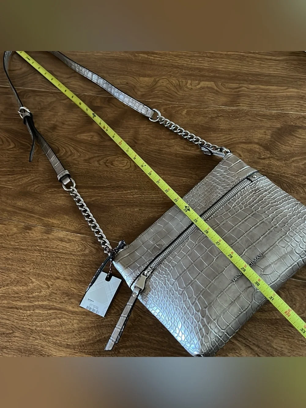 Dana Buchman Women’s Metallic Champagne Faux Leather Zip Chain Crossbody Bag NWT